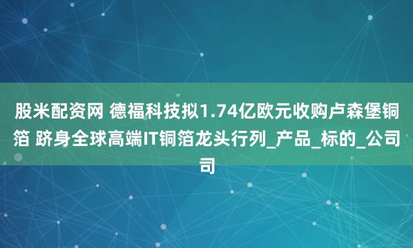 股米配资网 德福科技拟1.74亿欧元收购卢森堡铜箔 跻身全球高端IT铜箔龙头行列_产品_标的_公司